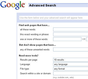 Google Advanced Search Screen