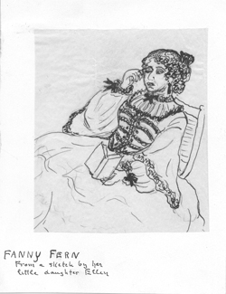Pen and ink drawing of Fanny Fern (Sara Willis Parton)by her daughter, Ellen Eldredge Parton, n.d.