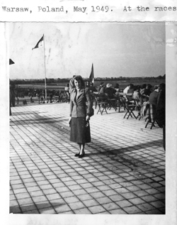 Pauline Frederick at the races,Warsaw, Poland, 1949