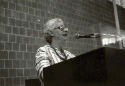 Mary Kaufman giving the commencement speechat Hampshire College, Amherst, Mass., 1976