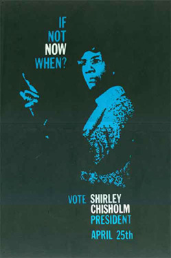 Campaign poster for Massachusetts primary, Shirley Chisholm for President, 1972