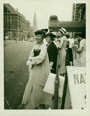 Mary van Kleeck on a city street, circa 1937