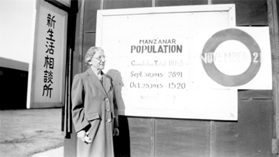 Charlotte B. DeForest at the Manzanar War Relocation Center, California, Dec. 1945