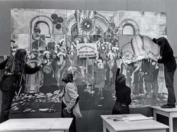 Artwork being put up in the Valley Women's Center, circa 1971