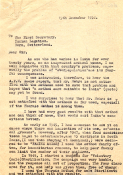 Letter to the First Secretary, Indian Legation, 1952