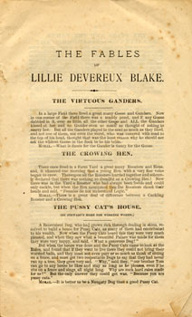 First page of "The Fables of Lillie Devereux Blake," 1879