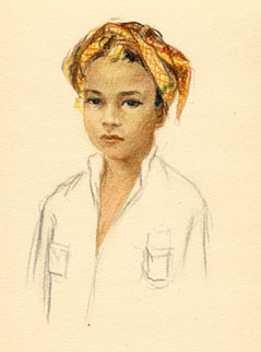 Drawing of "Balinese little boy" from travel sketchbook, undated