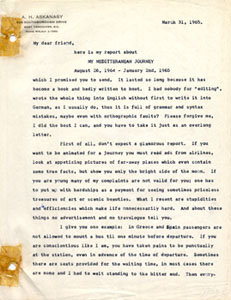 Report by Askanasy on "My Mediterranean  Journey, Aug 26, 1964 - January 2nd, 1965"
