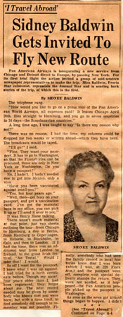 "Sidney Baldwin Get Invited to Fly New Route" newspaper clipping from the Journal Star, undated