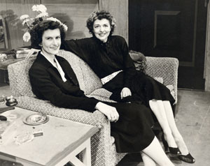 Helen Bragdon and Caroline Fisher Rathbone on the set of "Present Laughter," Fish Creek, Wis., 1953