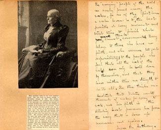 Poster about Susan B. Anthony, with photo and page of writing, undated