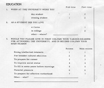 Section of survey for married women graduates, part of MacKenzie's research for Women of Australia, undated