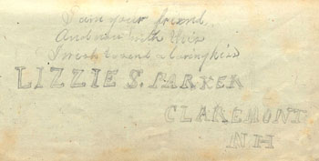 Inside cover of Elizabeth Parker McCollester's diary, 1878