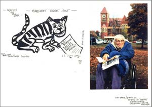 Poster created in tribute to activist Margaret Holt of Amherst, Massachusetts. Photo and artwork by Diana Davies, 2002. (Margaret Holt Papers) 