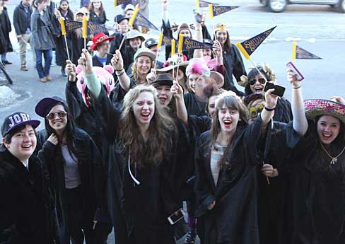 For senior Anna Rockower (front row, second from right), celebrating here with fellow Jordan House seniors, Rally Day 2013 was a mix of excitement, friendship, anticipation and a little sadness that it will all soon be over.