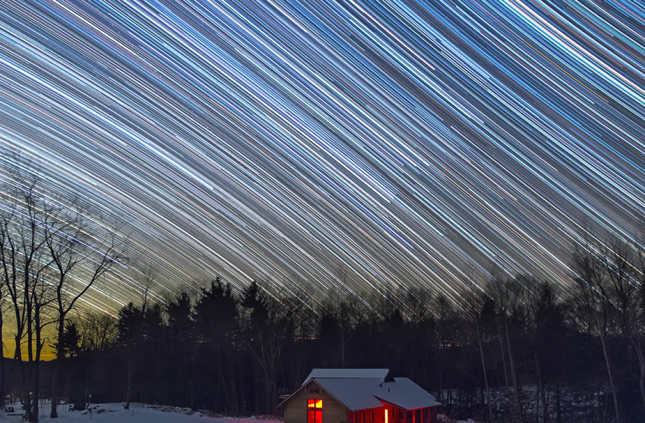 Night Photo of the MacLeish Field Station’s Bechtel Environmetnal Classroom