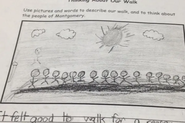 elementary school worksheet about "our walk"