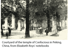 Courtyard of the temple of Confucius in Peking, China, from Elizabeth Roys' notebooks.