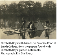 Elizabeth Roys with friends on Paradise Pond at Smith College, from the papers found with Elizabeth Roys garden yearbooks.  Photograph Eric Stahlberg