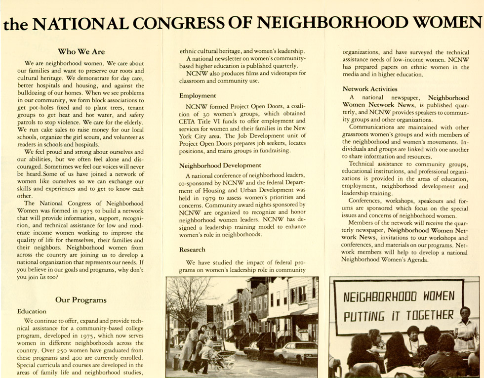 National Congress of Neighborhood Women brochure