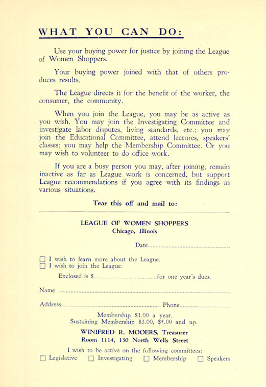League of Women Shoppers pamphlet