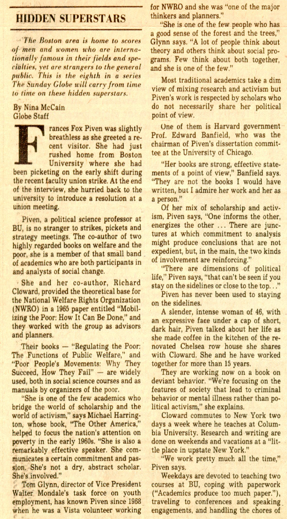 Boston Sunday Globe 
Article