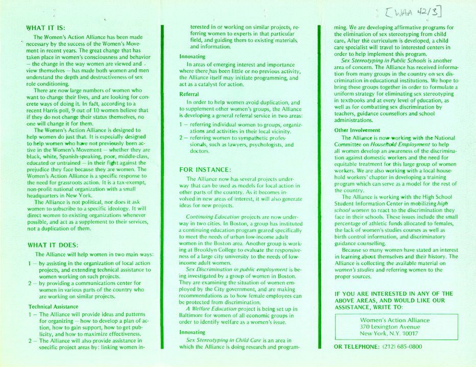 Women's Action Alliance - Brochure