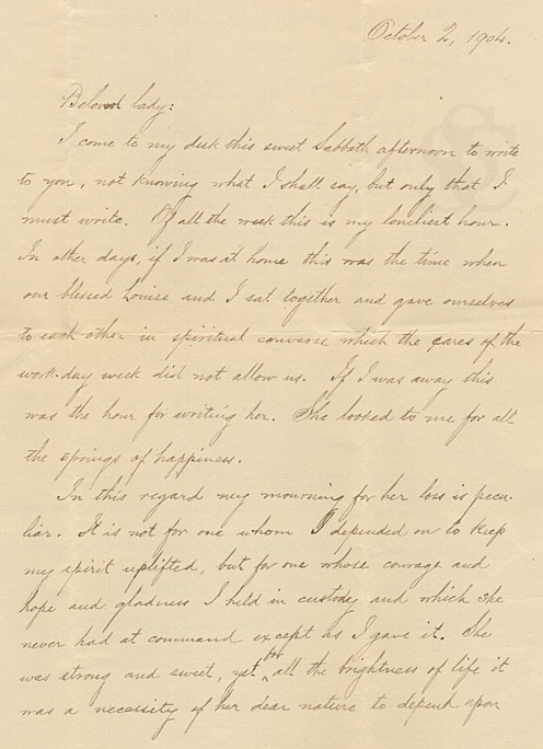 George Washington Cable to Clara Bodman, 1904