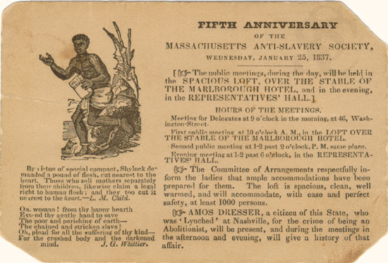 Notice of the Fifth Anniversary of the Massachusetts Anti-Slavery Society, 1837