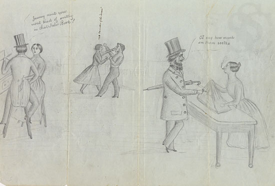 Drawing depicting women in the workplace, 1849