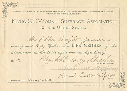 National American Woman Suffrage Association membership certificate, 1900