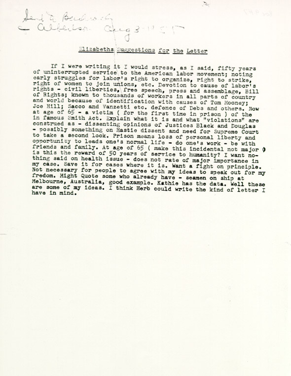 Elizabeth's Suggestions for the Letter