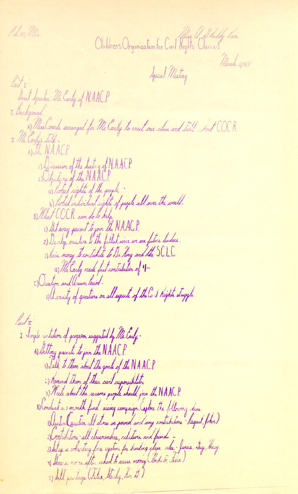 COCR Special Meeting Notes, March 17, 1965