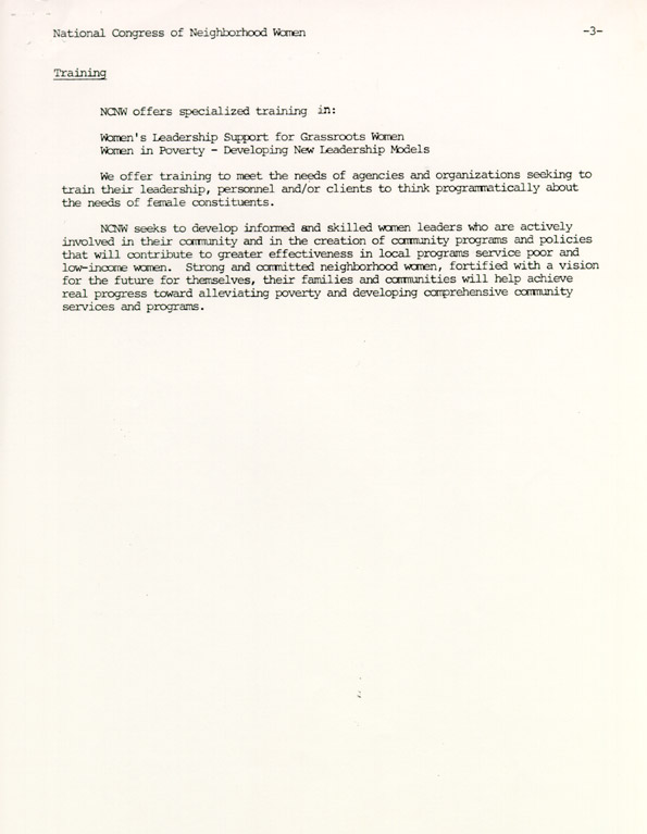 The National Congress of Neighborhood Women: Background Information, October 17, 1984,  page 3