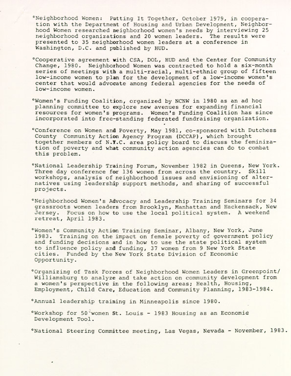 The National Congress of Neighborhood Women: Background Information, October 17, 1984,  page 5