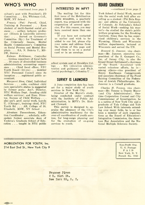 MFY - Mobilization for Youth, Inc. News Bulletin - Vol.1, No. 1, Spring 1963, page 6