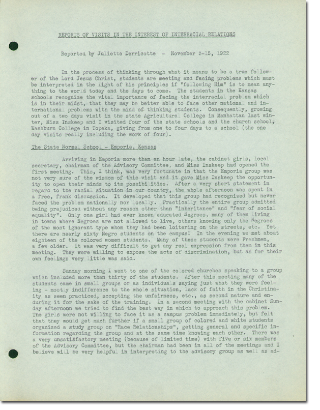 Reports of Visits in the Interest of Interracial Relations