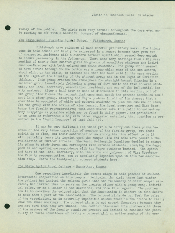 Reports of Visits in the Interest of Interracial Relations