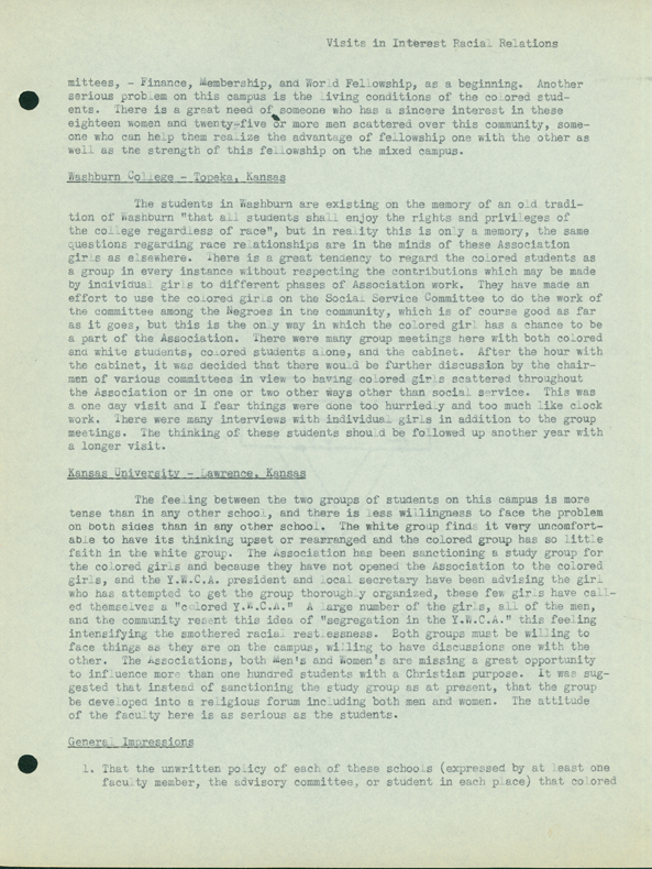 Reports of Visits in the Interest of Interracial Relations