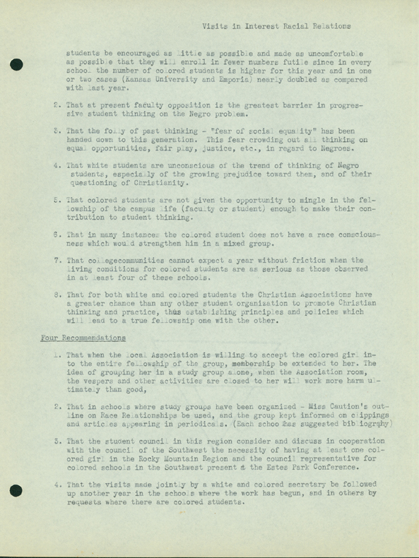 Reports of Visits in the Interest of Interracial Relations