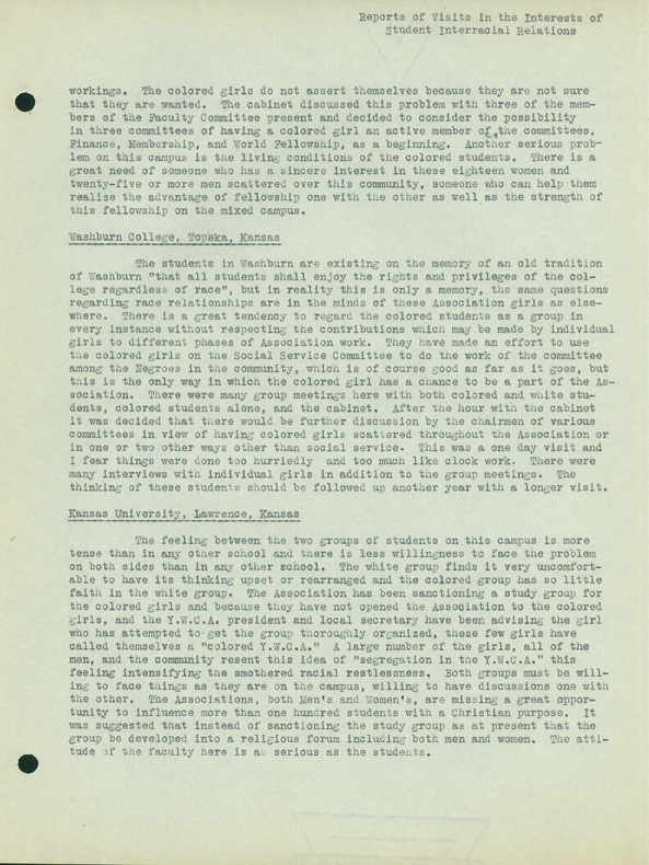 Reports of Visits in the Interest of Interracial Relations