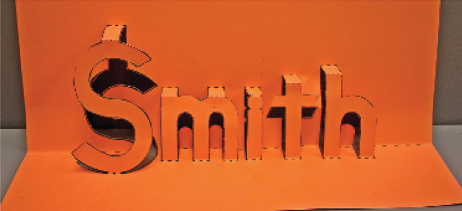 Orange paper with "Smith" popping out of the fold