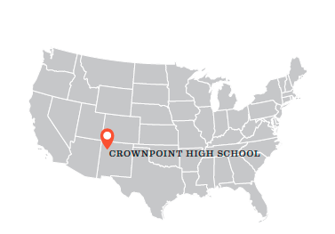 Map of the US with Crown Point High School New Mexico flagged