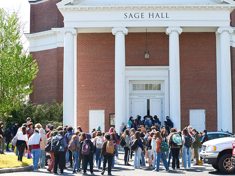 Students line up at Sage Hall