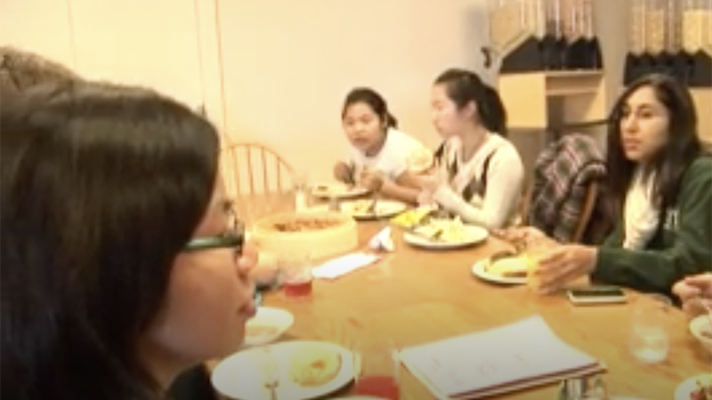 students at a Language Lunch Table for Korean