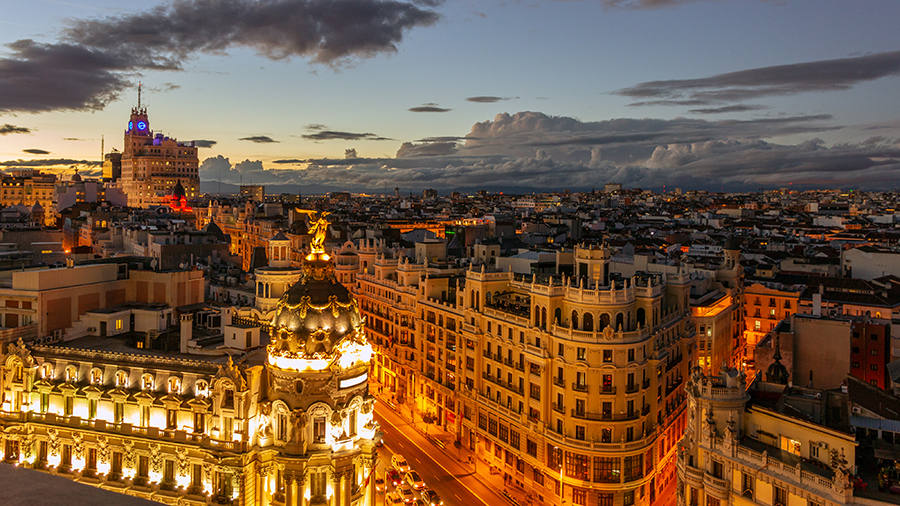 Buildings in Madrid, Spain at night