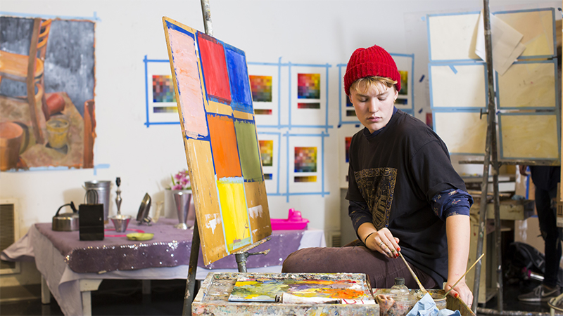 Student working in the painting studio
