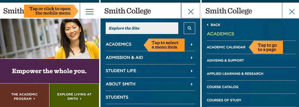 A screenshot of an audience menu showing links to the landing page