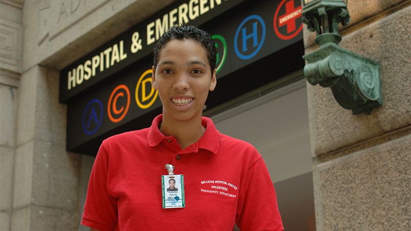 Student in front of emergency room
