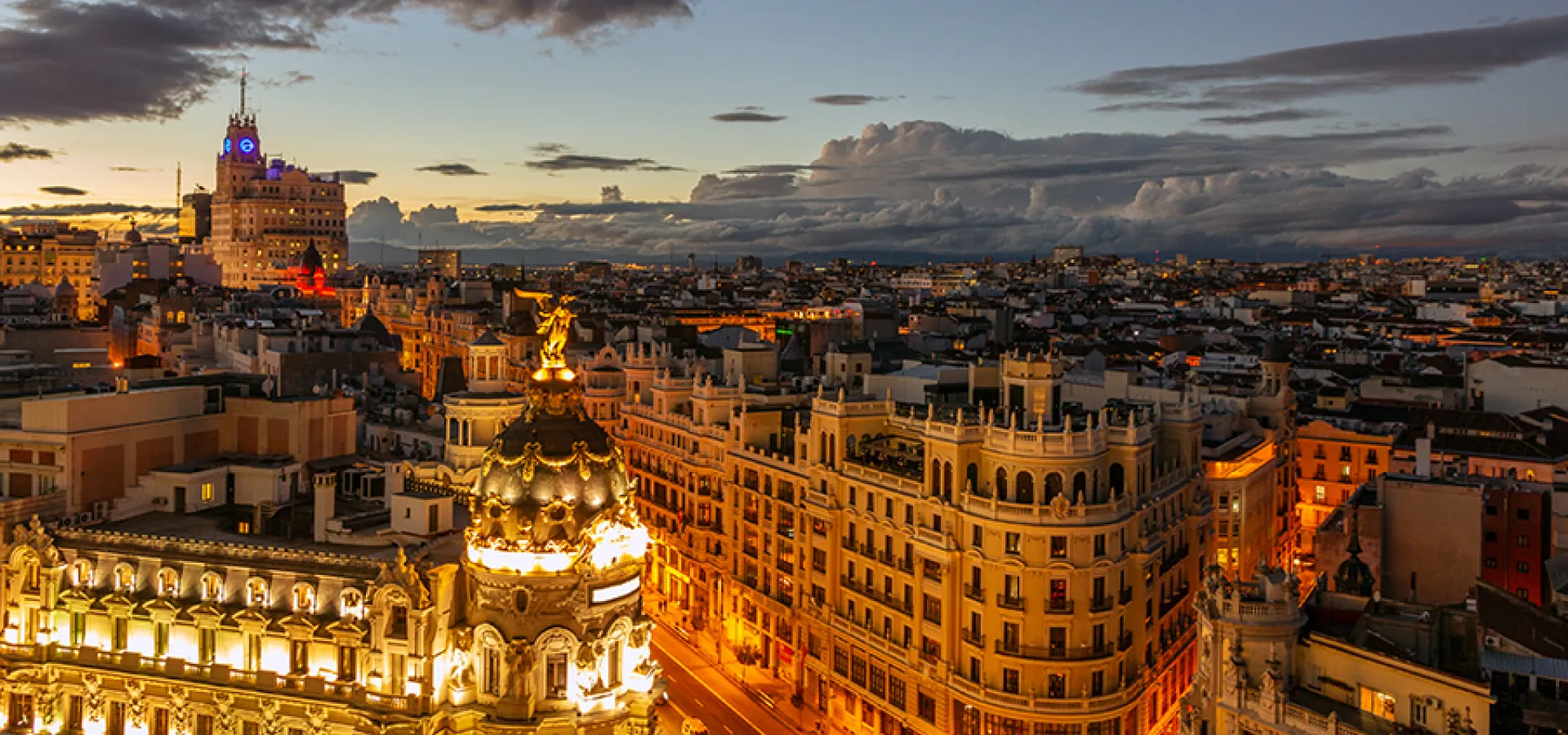 Buildings in Madrid, Spain at night